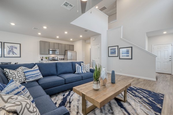Spacious living room with modern decor in Pradera Luxury Rental Homes