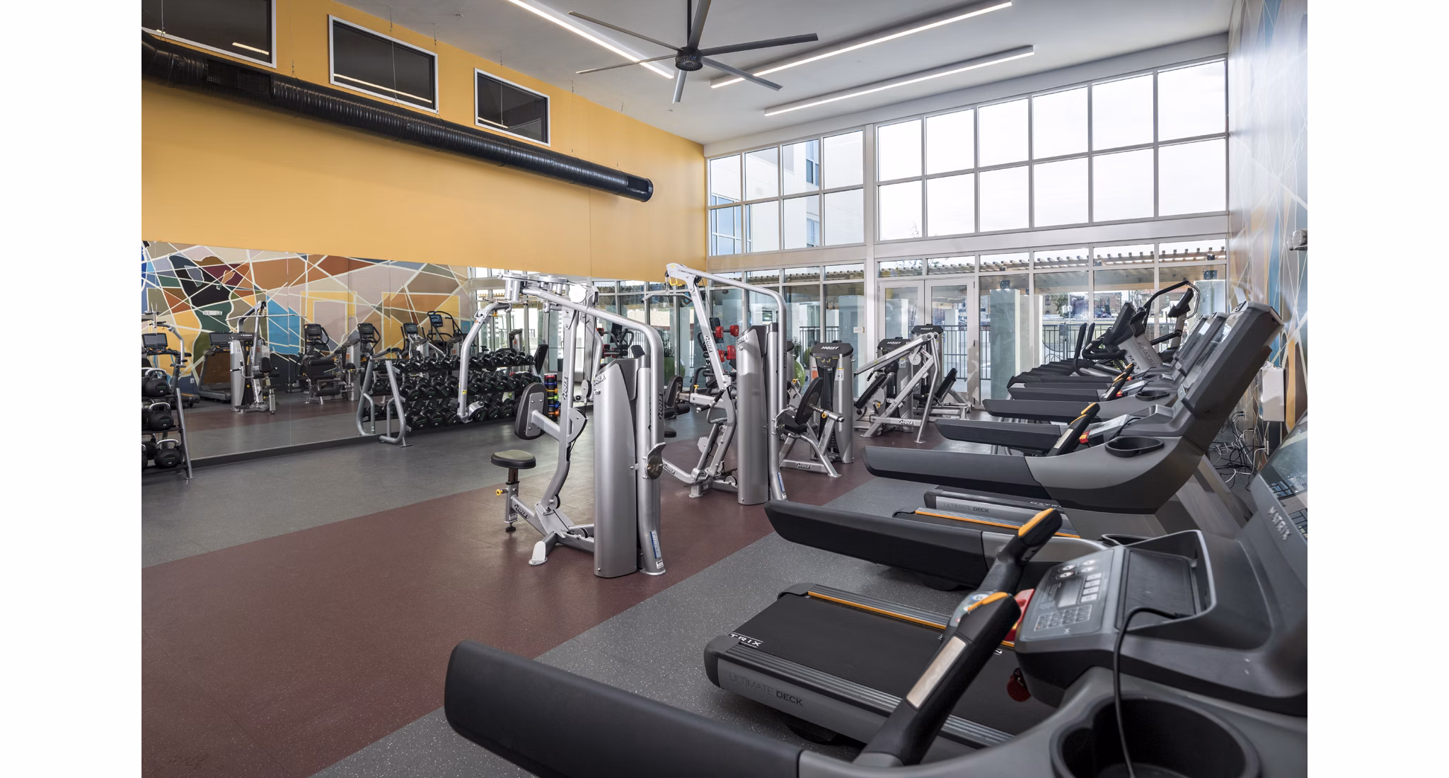 Modern fitness center with state-of-the-art equipment at The Local Downtown Apartments