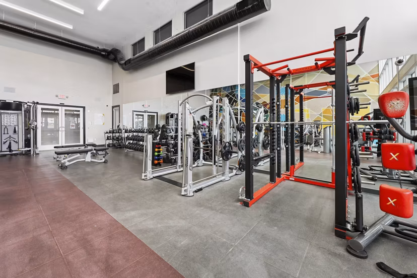 State-of-the-art fitness center with modern equipment at The Local Downtown Apartments