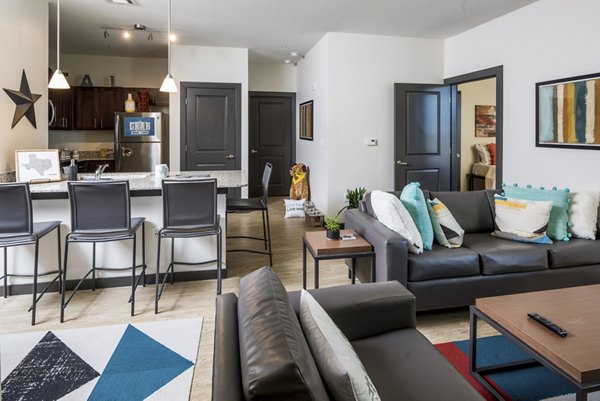 Cozy living room with modern furnishings in The Local Downtown Apartments, offering a luxurious urban living experience