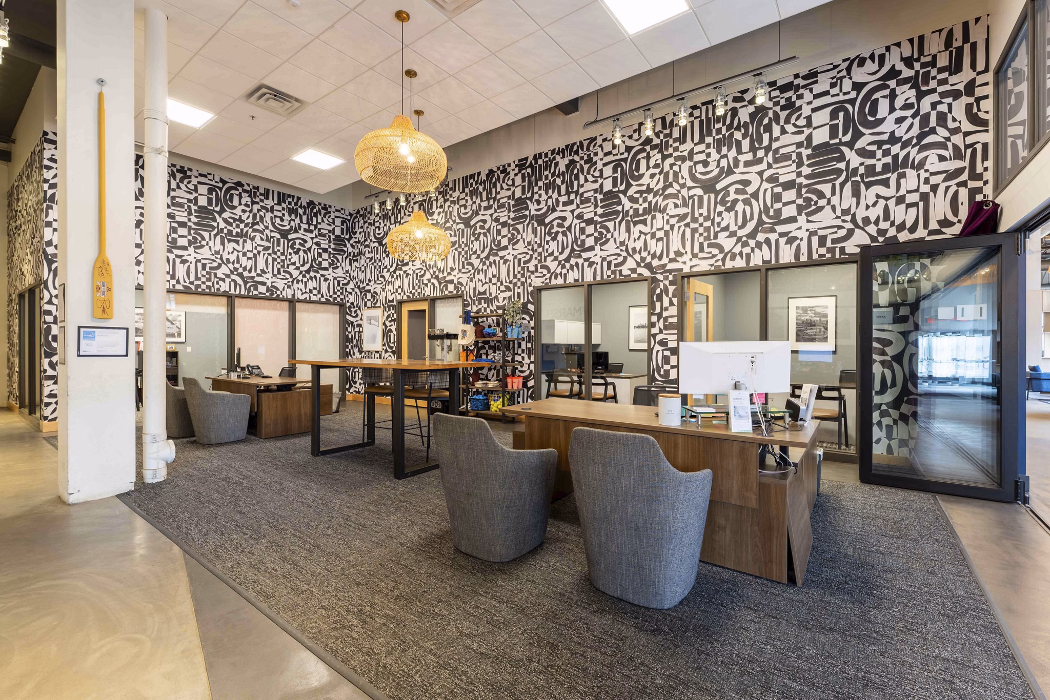 Clubhouse featuring modern design elements at The Marshall Apartments, Minneapolis