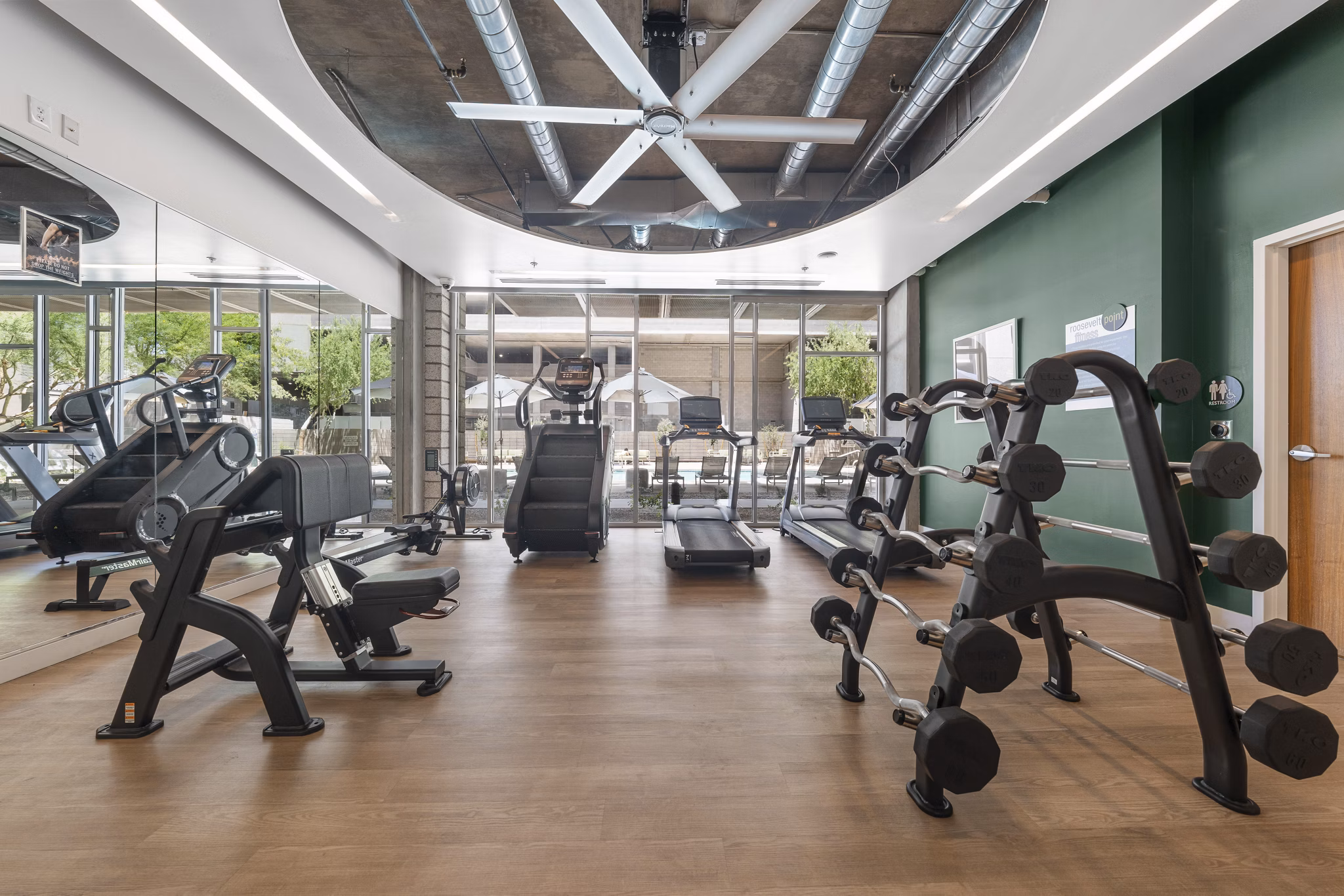 fitness center at Roosevelt Point Apartments