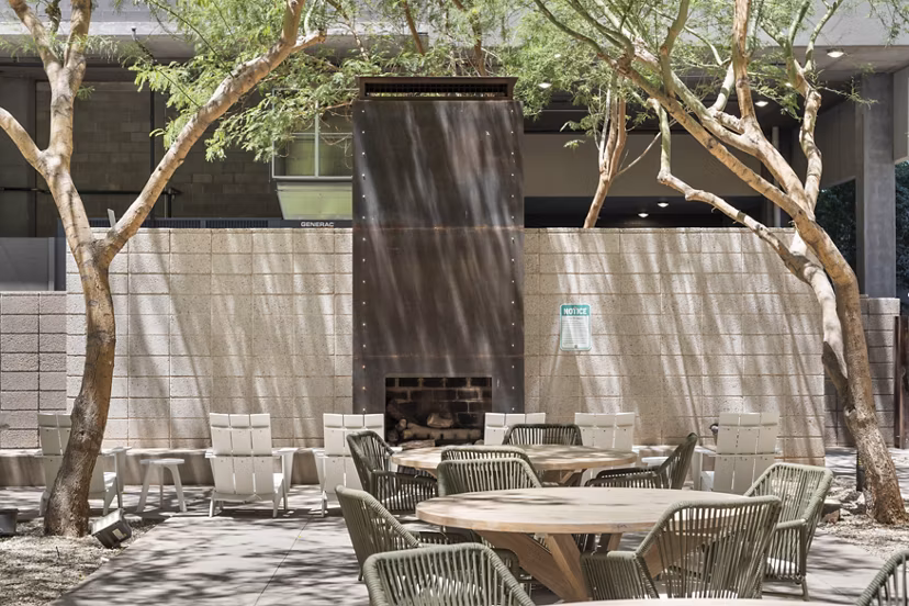 fire pit at Roosevelt Point Apartments