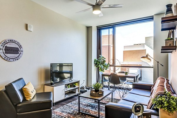 Cozy living room with modern furnishings in Southside Commons Apartments