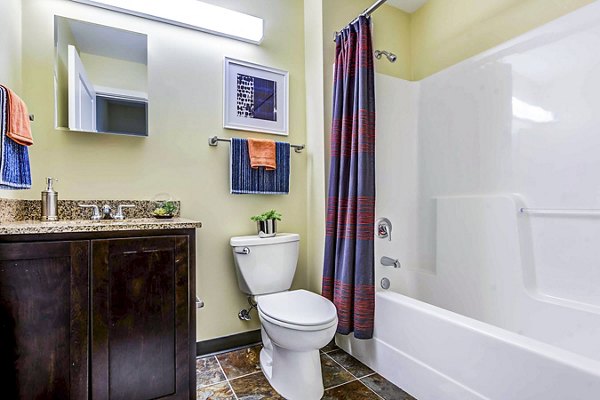Bathroom featuring modern fixtures at University Village on Colvin apartments