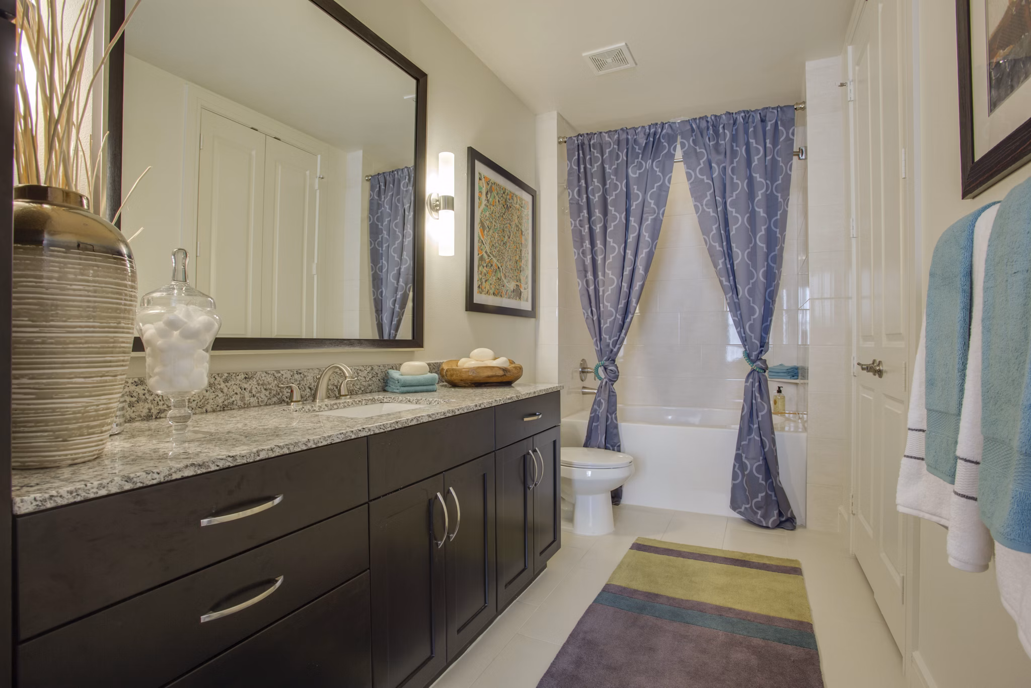 Luxurious bathroom featuring modern fixtures in The Michael at Presidio Apartments
