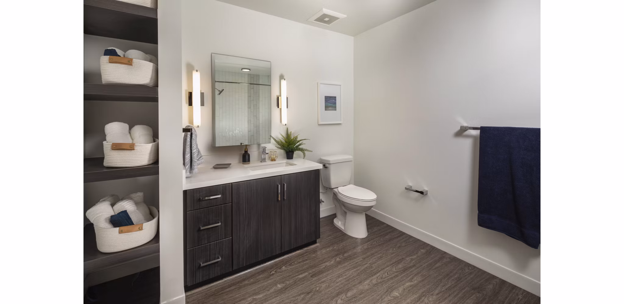 Modern bathroom with sleek fixtures at Pierside South Apartments