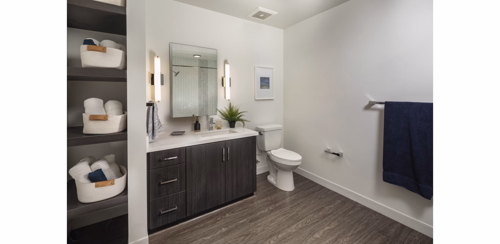 Modern bathroom with sleek fixtures at Pierside South Apartments