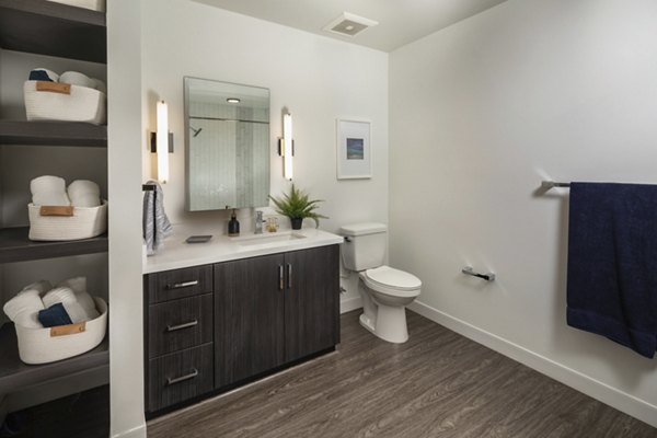 Modern bathroom with sleek fixtures at Pierside South Apartments