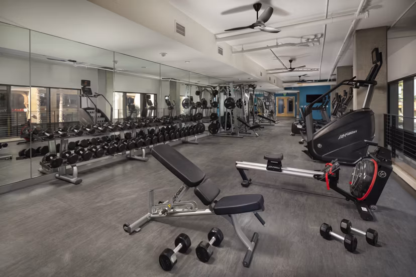 Modern fitness center with state-of-the-art equipment at Pierside South Apartments