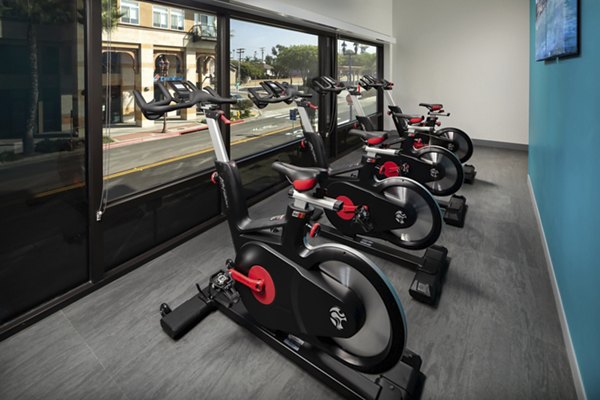 Modern fitness center with spin bikes at Pierside South Apartments, ideal for an active lifestyle