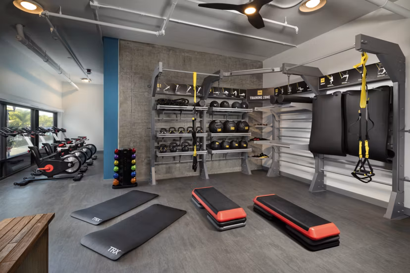 State-of-the-art fitness center at Pierside South Apartments with modern equipment and spacious workout areas