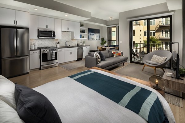 Cozy studio space with modern decor in Pierside South Apartments