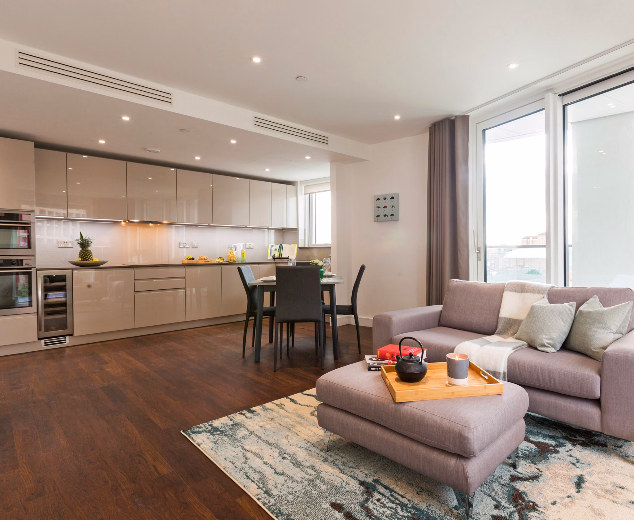 Modern living room with elegant decor at Nine Elms luxury apartments