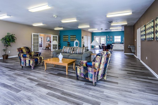 Clubhouse lobby featuring modern design and seating area at Allison Pointe Apartments