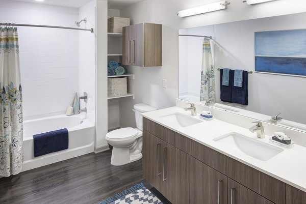 Modern bathroom with sleek fixtures in Alexan West Highland luxury apartments