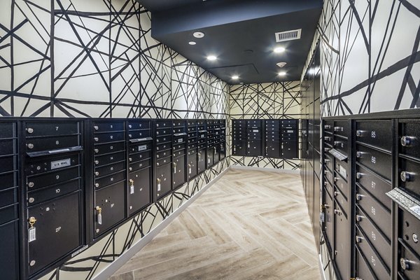 Clubhouse mail room with modern design and organized mailboxes in Burano Apartments