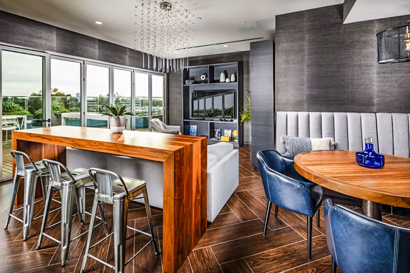 Clubhouse featuring modern design and spacious seating at Burano Apartments, a luxury community