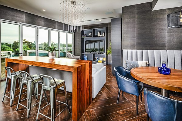 Clubhouse featuring modern design and spacious seating at Burano Apartments, a luxury community
