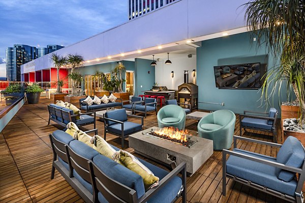 Stylish fire pit on the patio at Burano Apartments, a Greystar luxury community