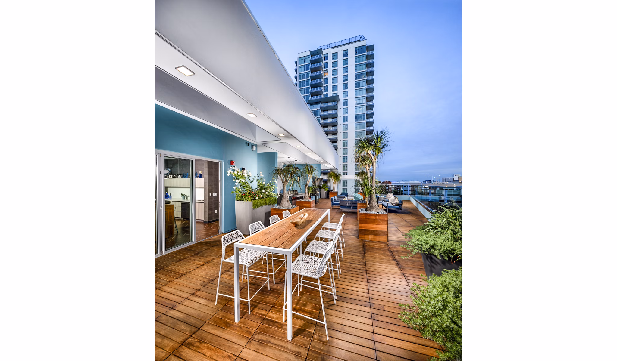 Patio with stylish outdoor seating at Burano Apartments, a luxury Greystar property