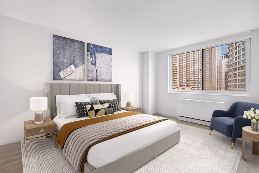 bedroom at Two Lincoln Square Apartments