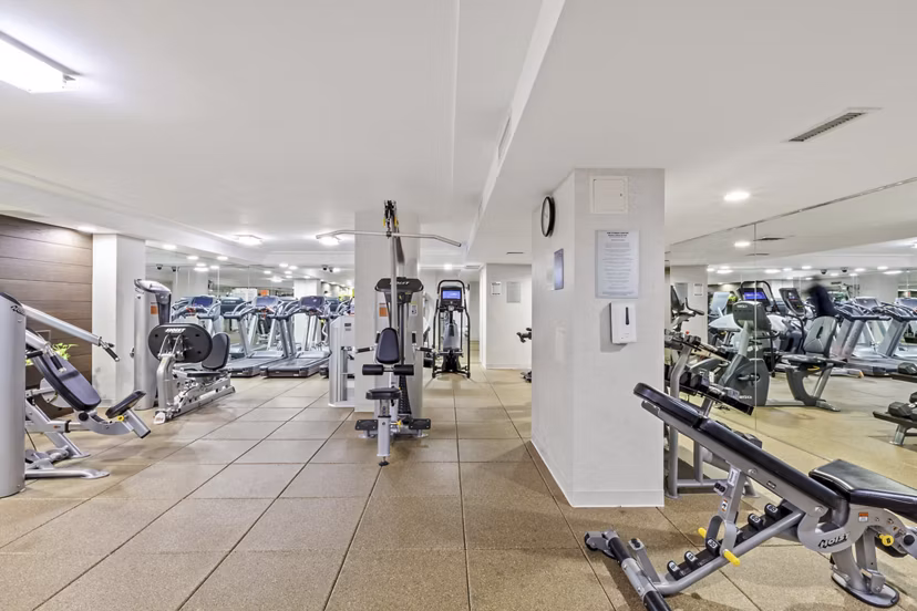 fitness center at Two Lincoln Square Apartments