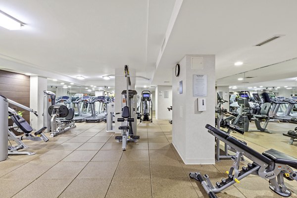 fitness center at Two Lincoln Square Apartments