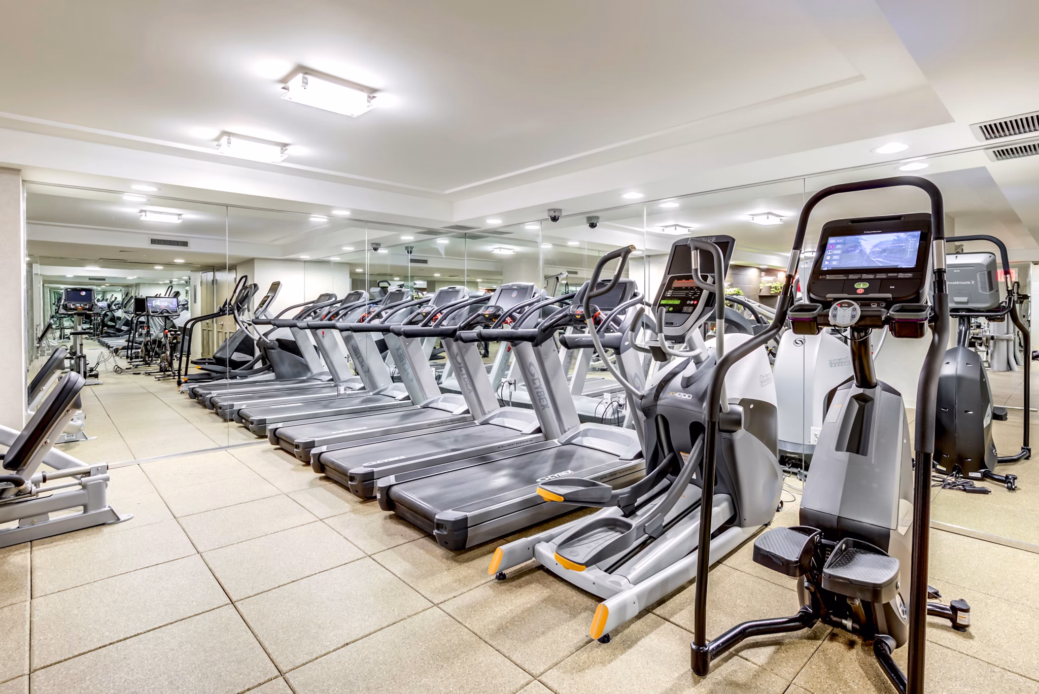 fitness center at Two Lincoln Square Apartments