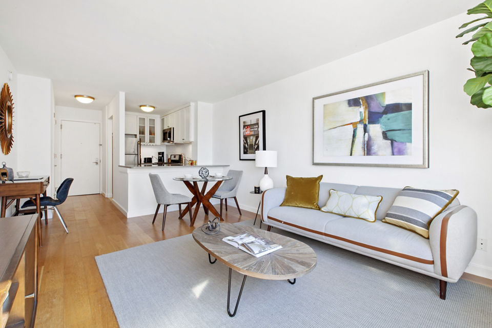 living room at Two Lincoln Square Apartments