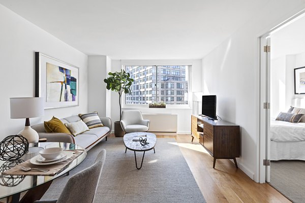 living room at Two Lincoln Square Apartments