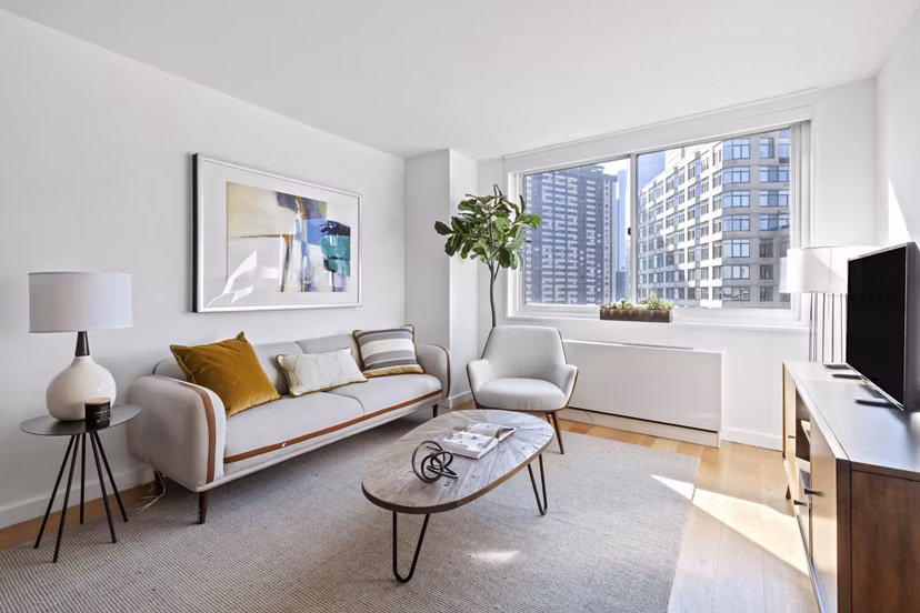 living room at Two Lincoln Square Apartments