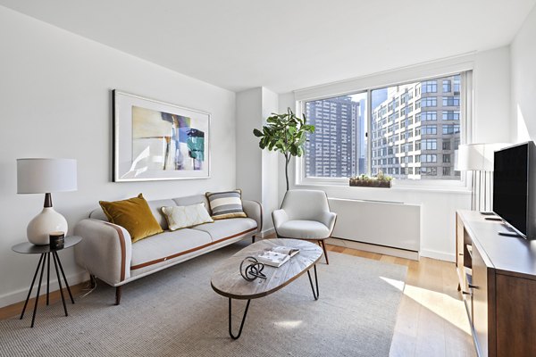living room at Two Lincoln Square Apartments
