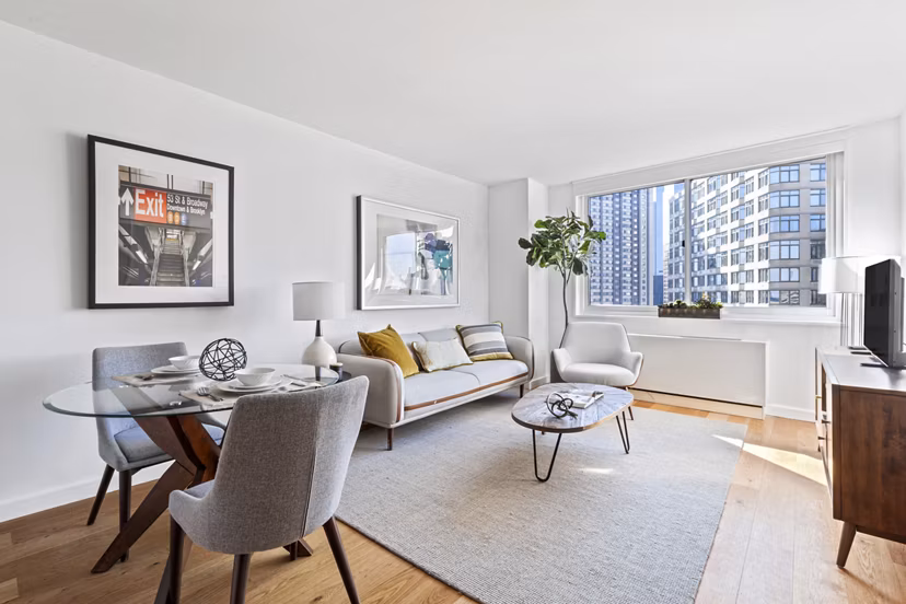 living room at Two Lincoln Square Apartments