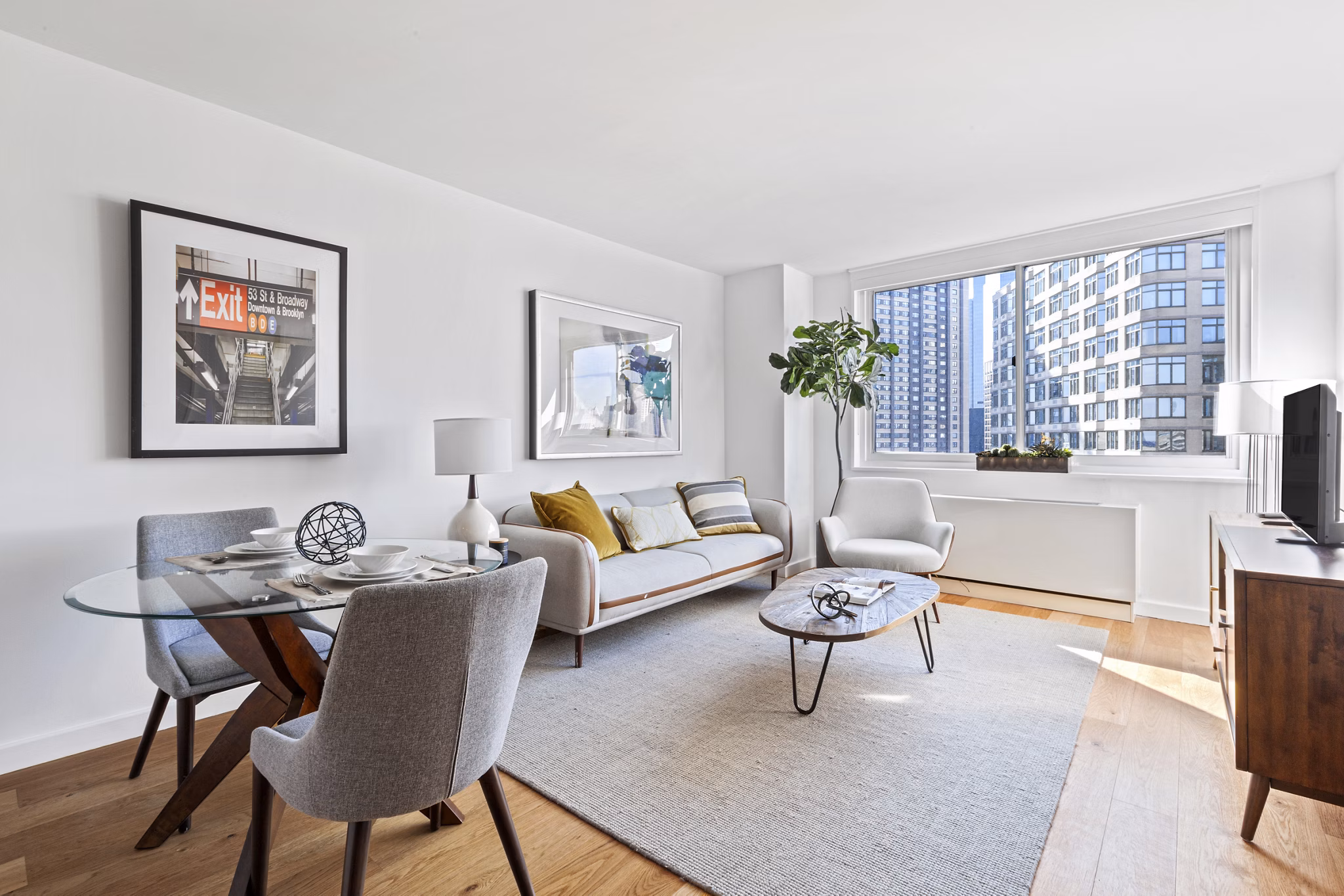living room at Two Lincoln Square Apartments