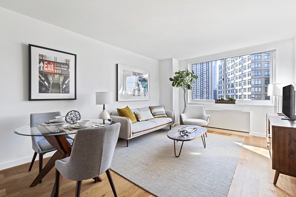 living room at Two Lincoln Square Apartments