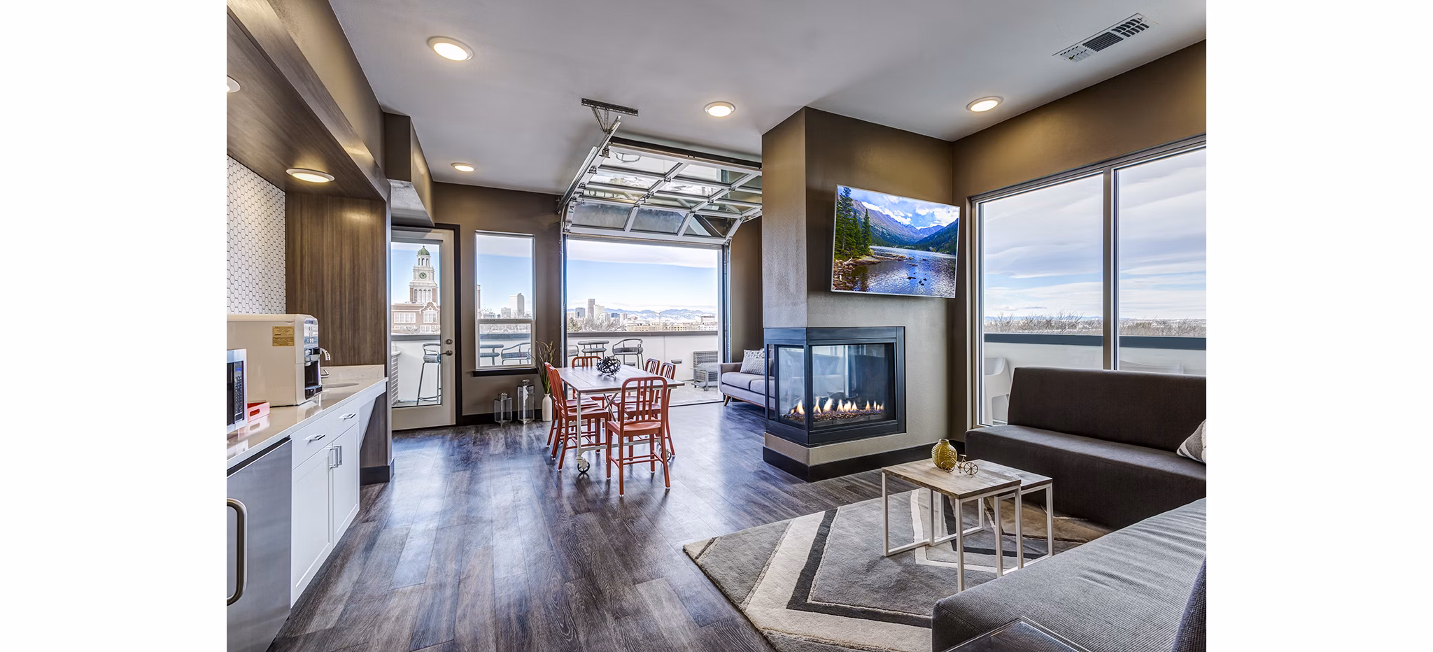 Clubhouse featuring modern design and lounge areas at Venue on 16th Apartments