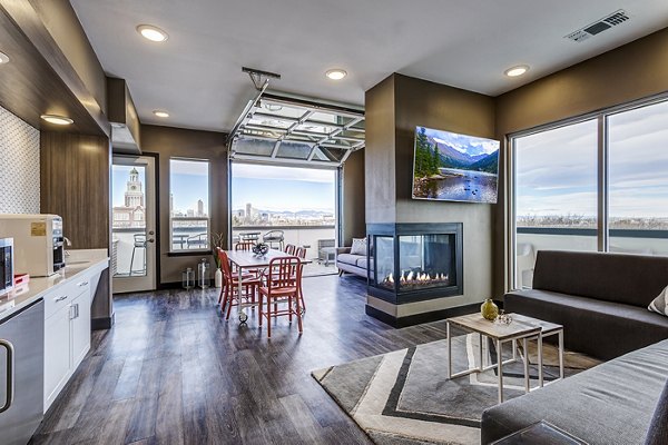 Clubhouse featuring modern design and lounge areas at Venue on 16th Apartments