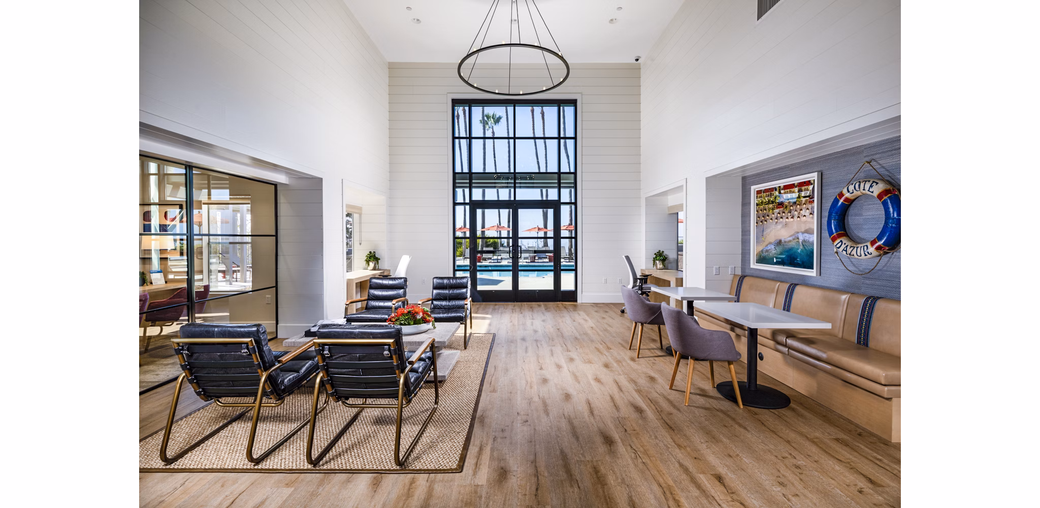 Clubhouse lobby with modern furnishings at Seacrest Apartment Homes offering luxurious amenities for residents
