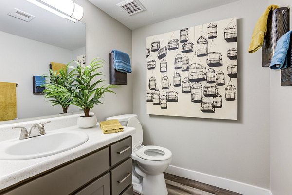 Bathroom with modern fixtures at Avana Chandler Apartments, offering luxury living in a serene environment