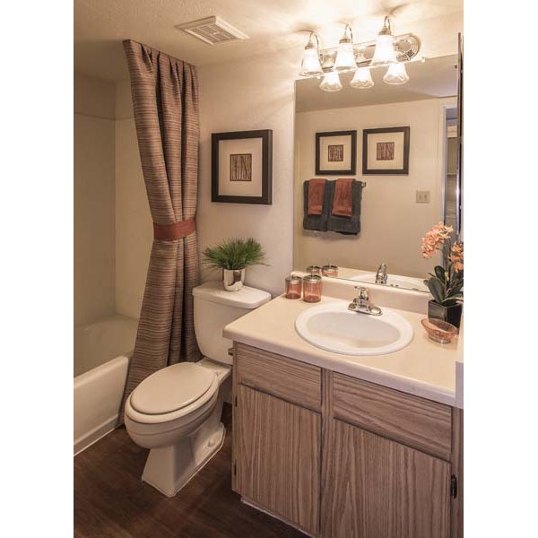 Spacious bathroom featuring modern fixtures and dual sinks at Avana Gilbert luxury apartments