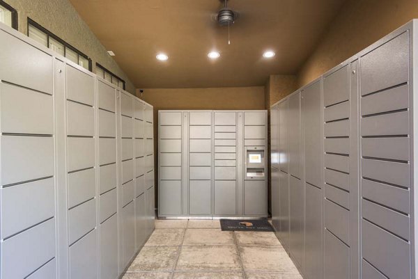 Modern mail room with secure parcel lockers at Avana Gilbert apartments