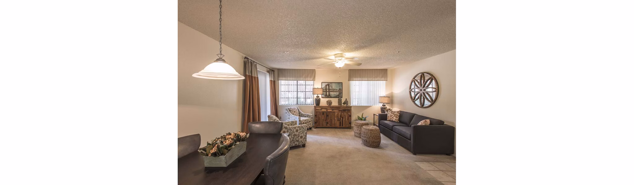 Open living room with modern decor at Avana Gilbert luxury apartments