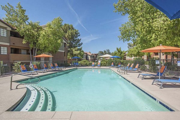 Resort-style pool with cabanas at Avana Gilbert luxury apartments