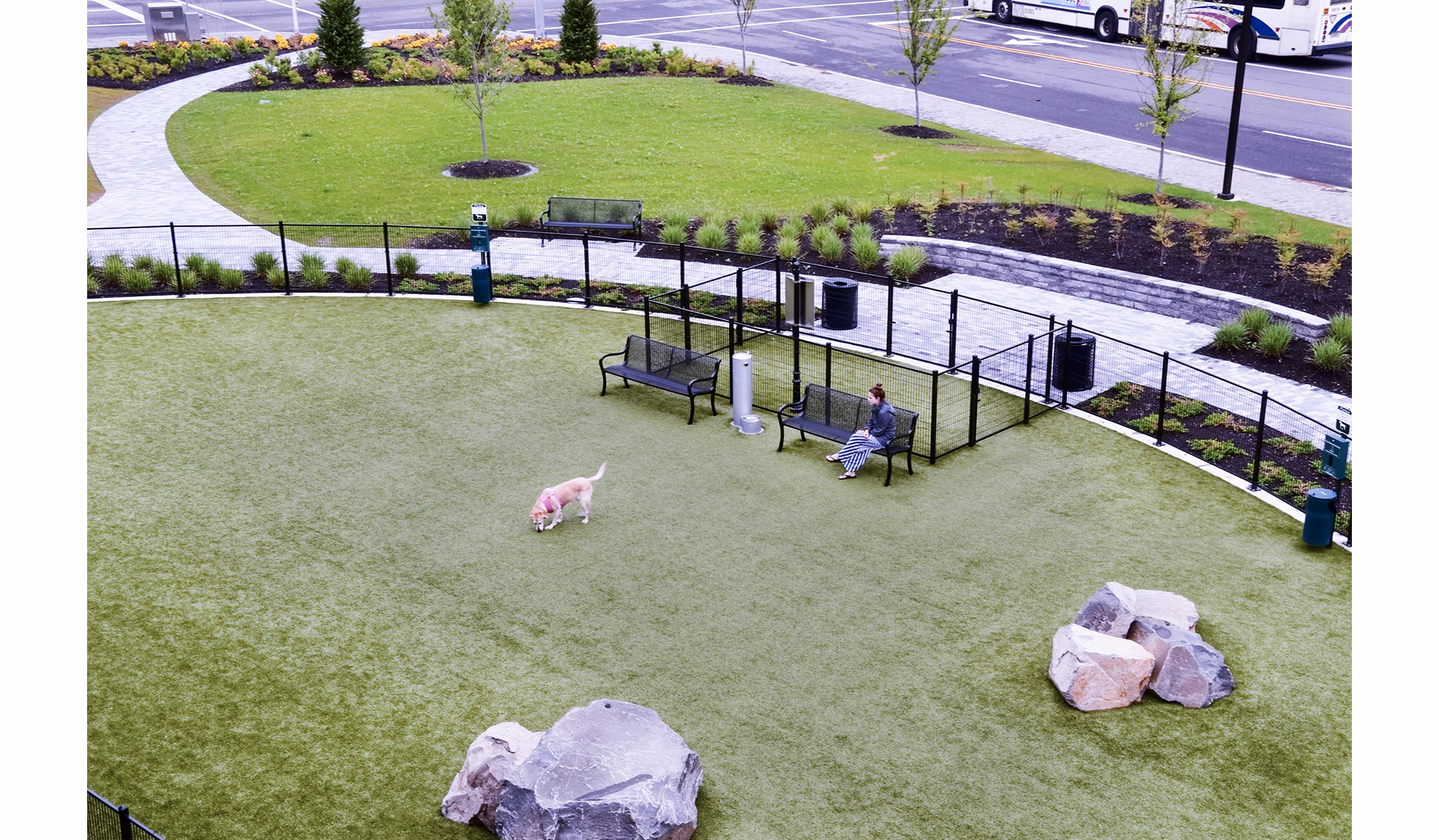 Spacious dog park featuring agility equipment at Estuary Phase II Apartments, perfect for pet-friendly living