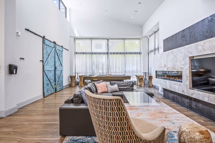 Clubhouse featuring modern design elements at West of Chestnut Apartments