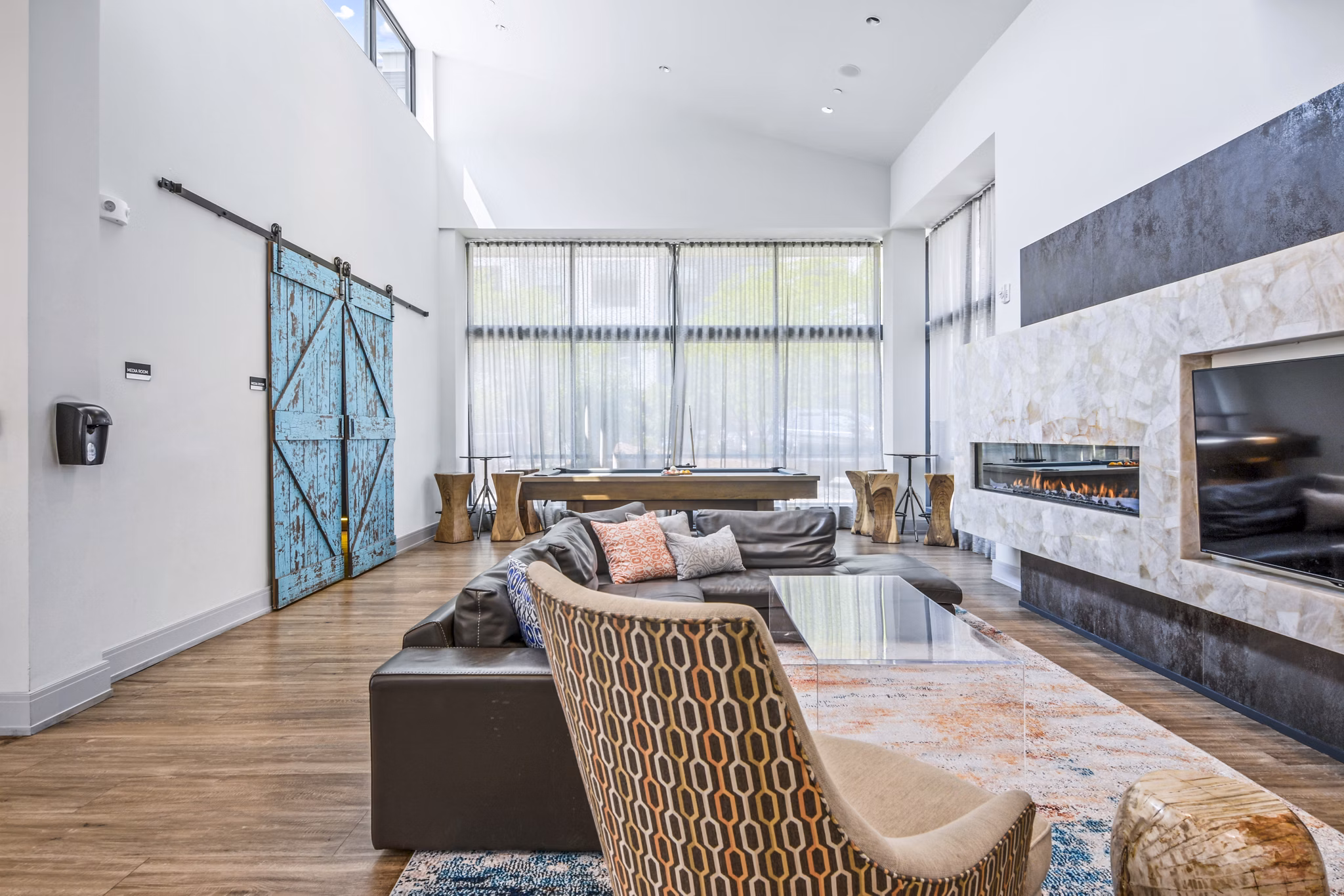 Clubhouse featuring modern design elements at West of Chestnut Apartments