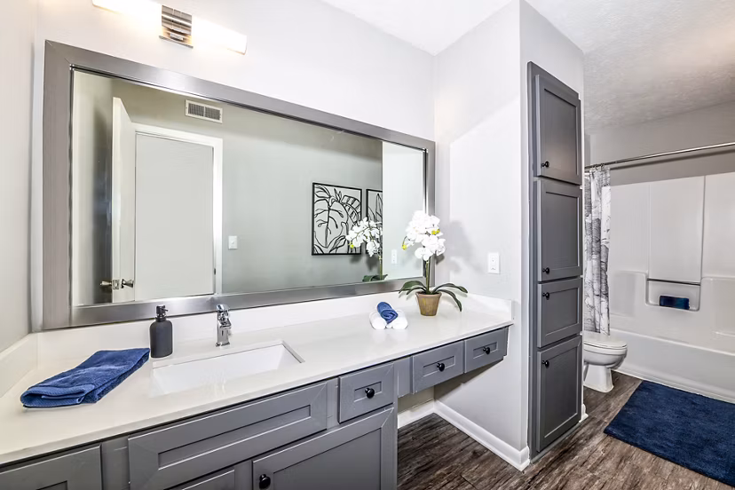 Bathroom with modern fixtures and natural light at Avana Woods Apartments