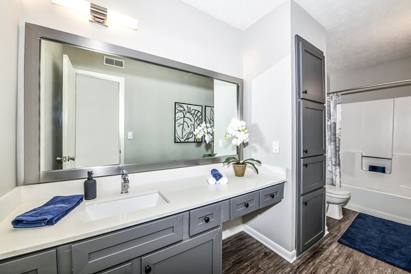 Bathroom with modern fixtures and natural light at Avana Woods Apartments