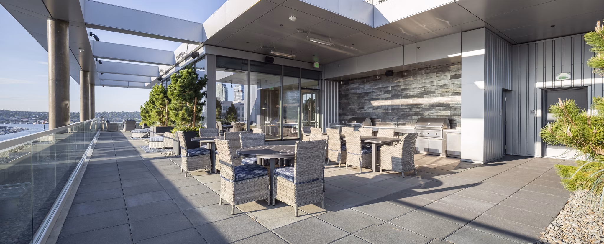 Outdoor grill area with modern stainless-steel grills at Mera Apartments, a vibrant community for social gatherings and relaxation